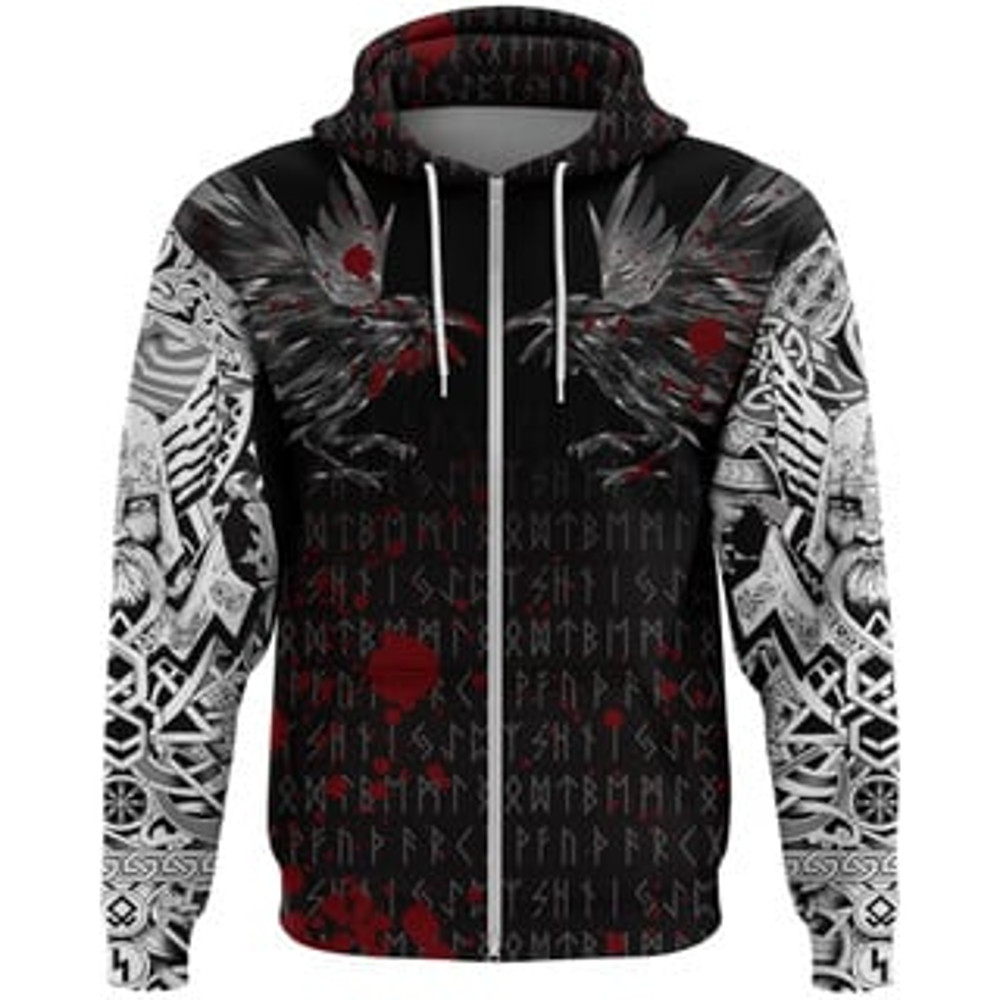 Odin Huginn and Muninn Viking All Over Print Hoodie Zip Hoodie Fleece Hoodie 3D, Love Hunting Hoodie Zip Hoodie 3D L1086