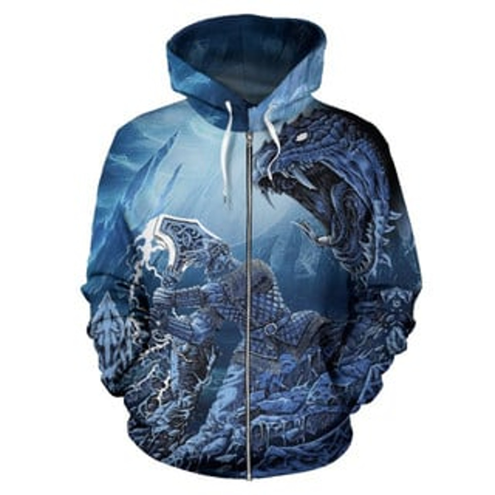 Thor Vs Midgard Serpen Viking All Over Print Hoodie Zip Hoodie Fleece Hoodie 3D, Love Hunting Hoodie Zip Hoodie 3D L1103
