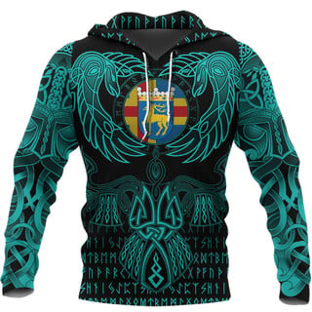 Valknut of Odin Cyan Viking All Over Print Hoodie Zip Hoodie Fleece Hoodie 3D, Love Hunting Hoodie Zip Hoodie 3D L1110