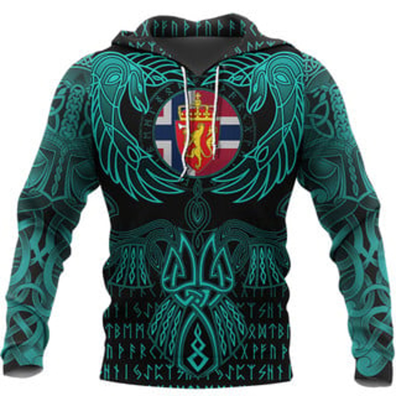 Valknut of Odin Cyan Viking All Over Print Hoodie Zip Hoodie Fleece Hoodie 3D, Love Hunting Hoodie Zip Hoodie 3D L1135