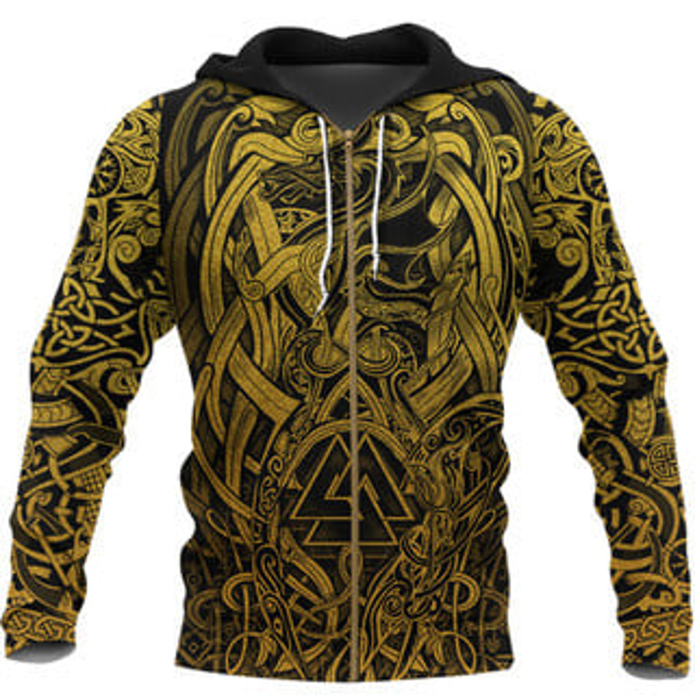 Valknut and Dragon Tat Viking All Over Print Hoodie Zip Hoodie Fleece Hoodie 3D, Love Hunting Hoodie Zip Hoodie 3D L1143