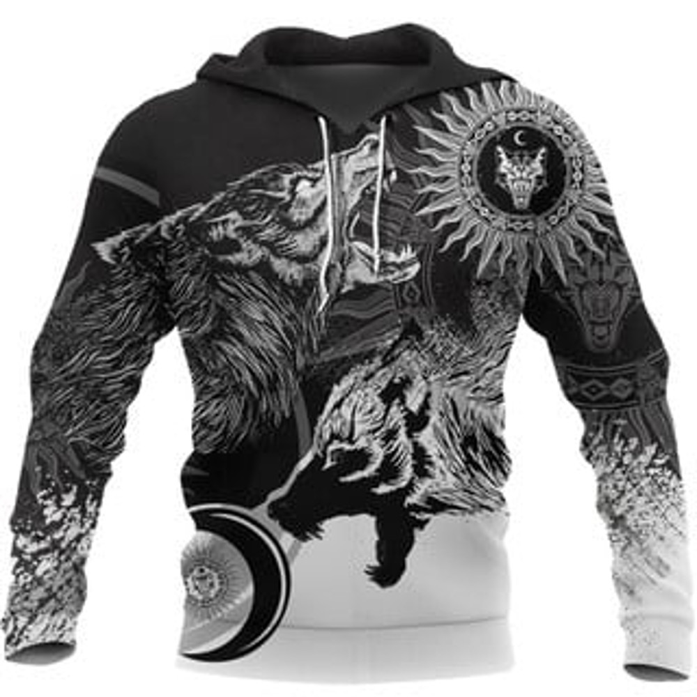 Skoll and Hati New Sty Viking All Over Print Hoodie Zip Hoodie Fleece Hoodie 3D, Love Hunting Hoodie Zip Hoodie 3D L1148
