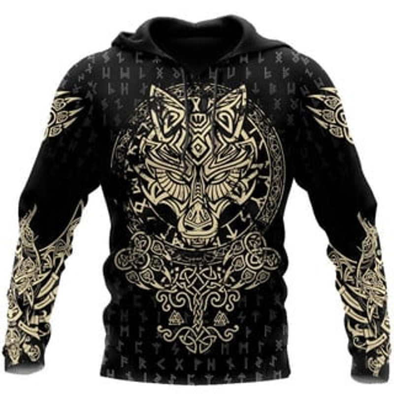 Wolf Fenrir All D Over Viking All Over Print Hoodie Zip Hoodie Fleece Hoodie 3D, Love Hunting Hoodie Zip Hoodie 3D L1157