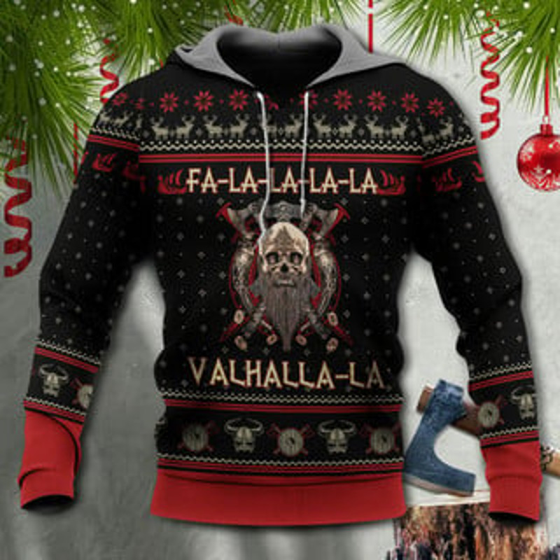 Valhalla Black And Red Viking All Over Print Hoodie Zip Hoodie Fleece Hoodie 3D, Love Hunting Hoodie Zip Hoodie 3D L1158