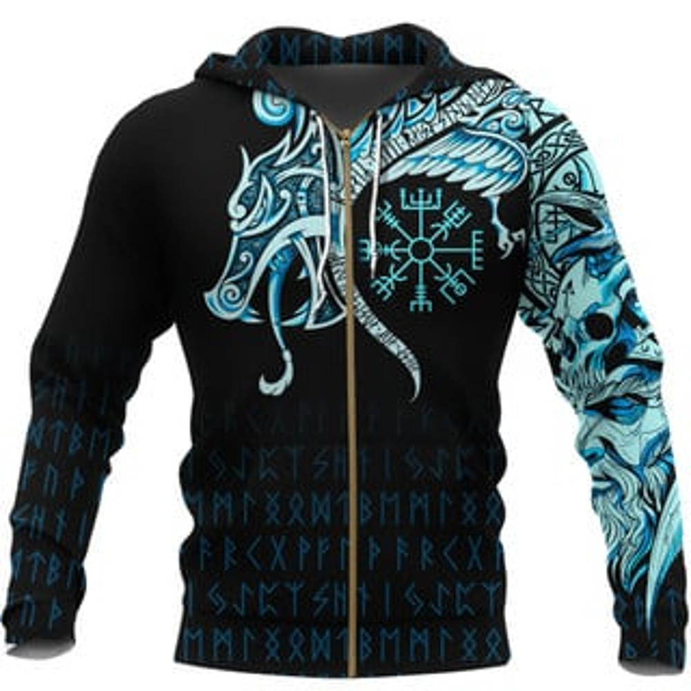 Fenriraven and Vegvisi Viking All Over Print Hoodie Zip Hoodie Fleece Hoodie 3D, Love Hunting Hoodie Zip Hoodie 3D L1184