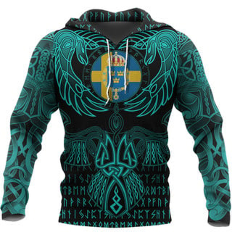 Valknut of Odin Cyan Viking All Over Print Hoodie Zip Hoodie Fleece Hoodie 3D, Love Hunting Hoodie Zip Hoodie 3D L1206