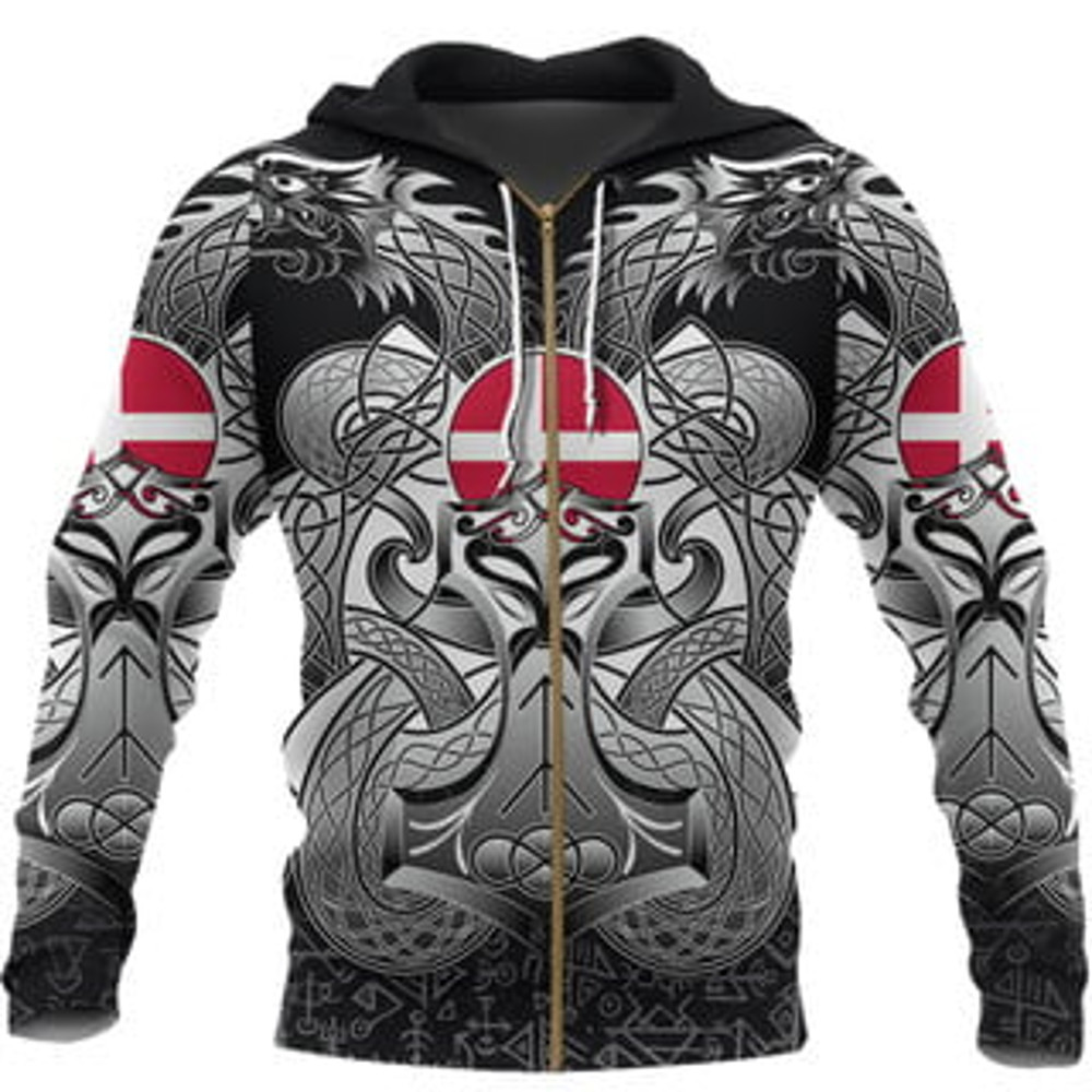 Denmark Mjolnir and Do Viking All Over Print Hoodie Zip Hoodie Fleece Hoodie 3D, Love Hunting Hoodie Zip Hoodie 3D L1220