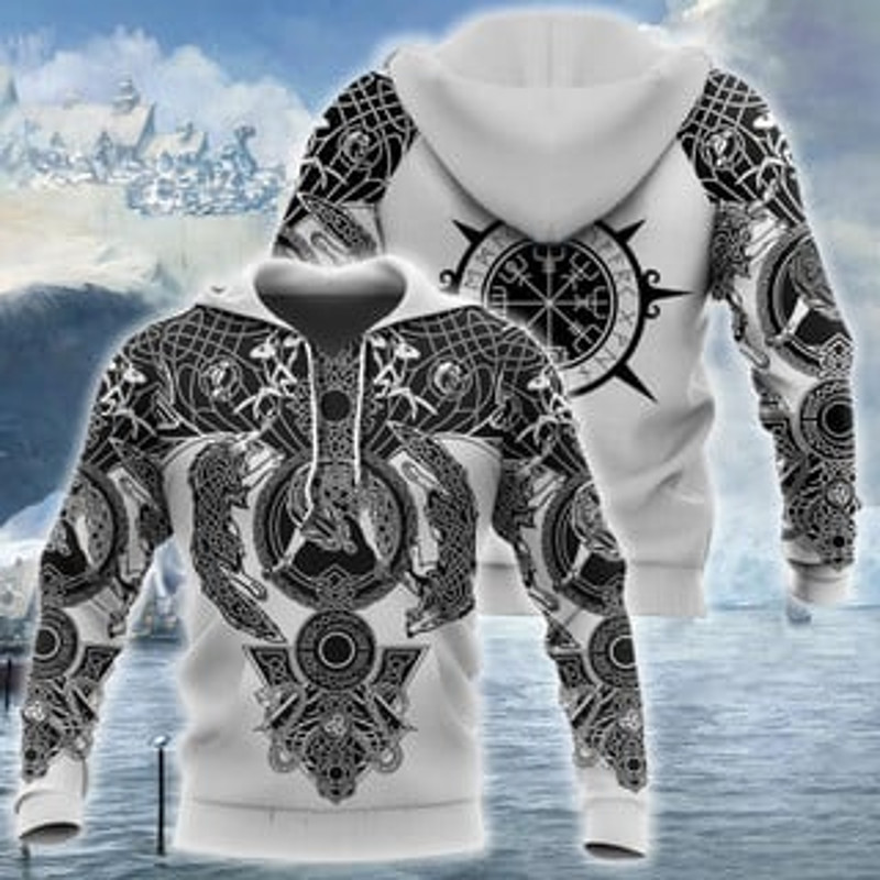 Balck And White All Viking All Over Print Hoodie Zip Hoodie Fleece Hoodie 3D, Love Hunting Hoodie Zip Hoodie 3D L1232