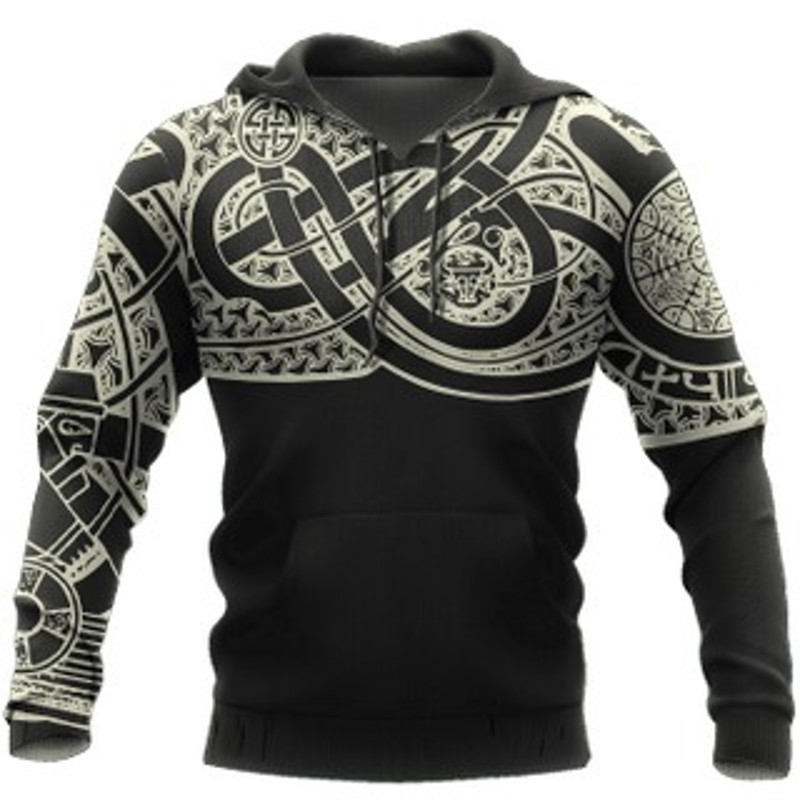 Black And White Design Viking All Over Print Hoodie Zip Hoodie Fleece Hoodie 3D, Love Hunting Hoodie Zip Hoodie 3D L1236
