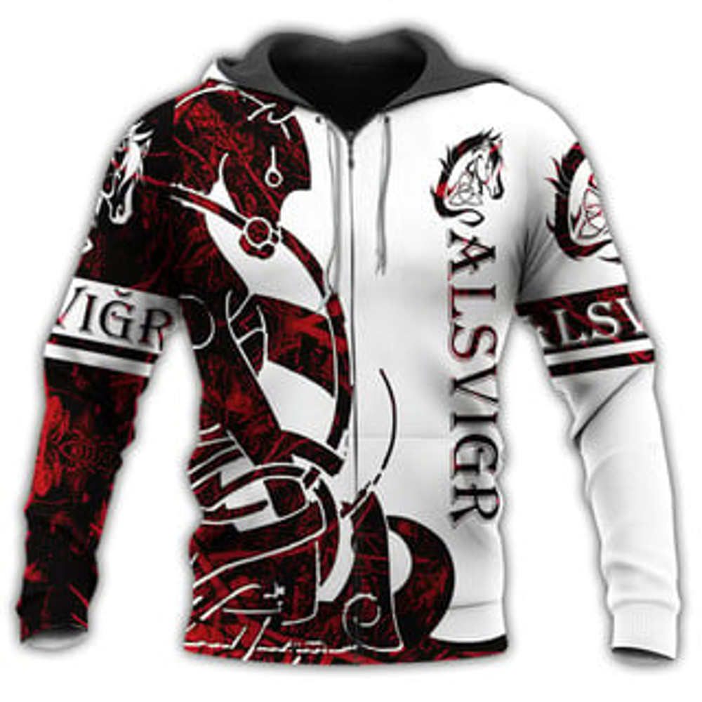Alsvidr Legend Red And Viking All Over Print Hoodie Zip Hoodie Fleece Hoodie 3D, Love Hunting Hoodie Zip Hoodie 3D L1240