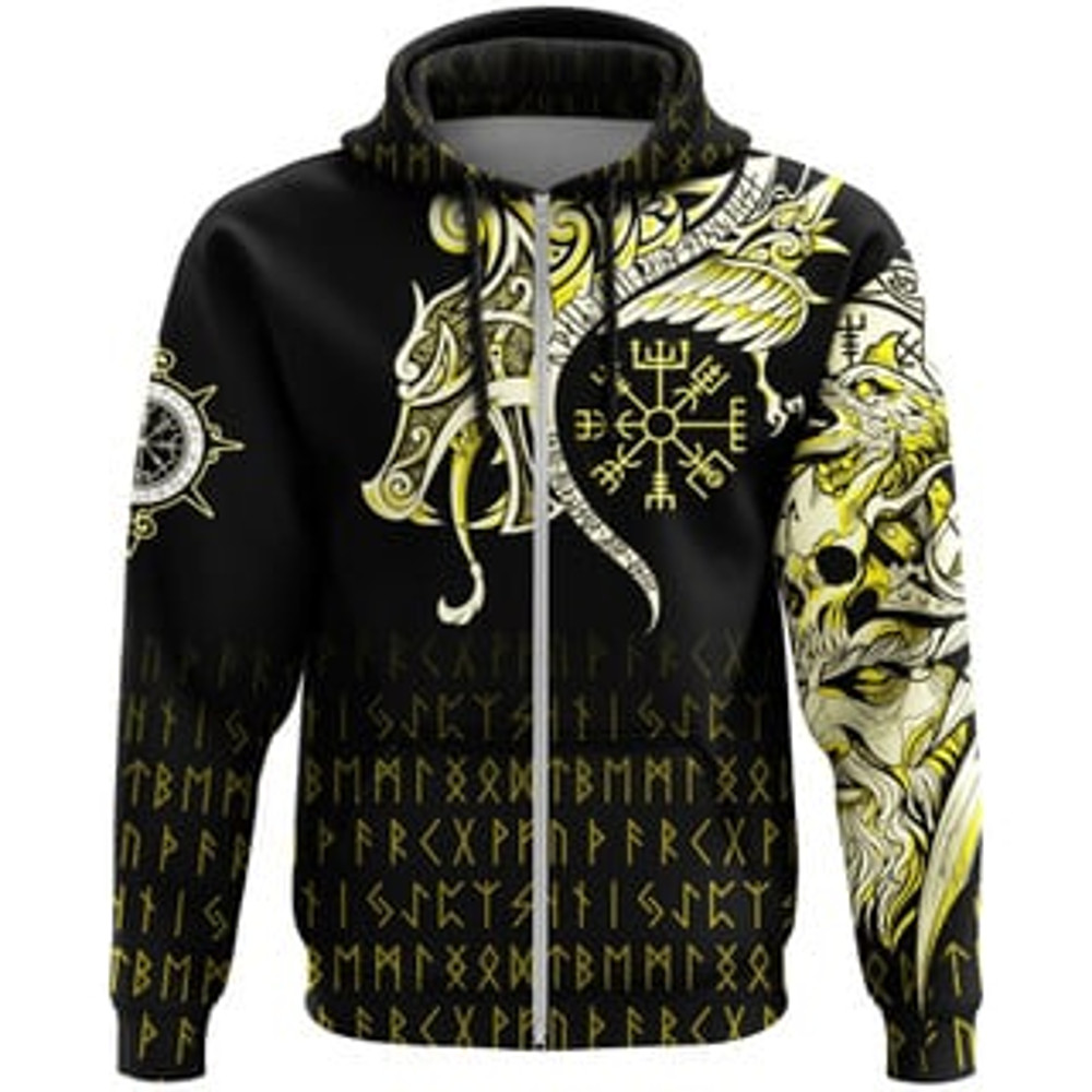 Fenriraven and Vegvisi Viking All Over Print Hoodie Zip Hoodie Fleece Hoodie 3D, Love Hunting Hoodie Zip Hoodie 3D L1247