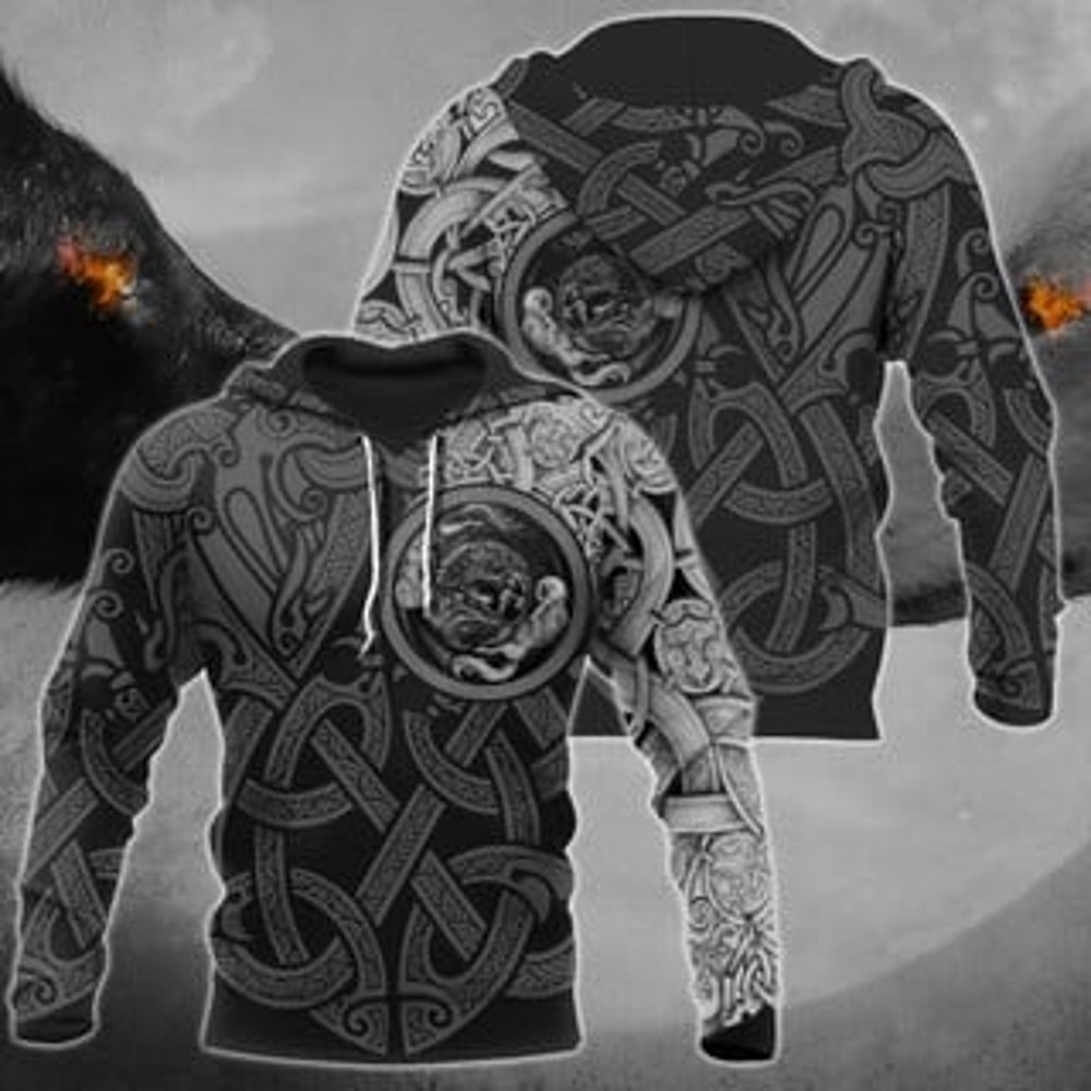 Black And White Wolf Viking All Over Print Hoodie Zip Hoodie Fleece Hoodie 3D, Love Hunting Hoodie Zip Hoodie 3D L1251
