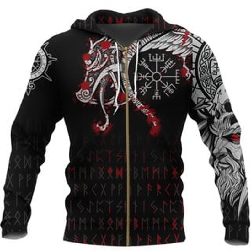 Dragon and Vegvisir Bl Viking All Over Print Hoodie Zip Hoodie Fleece Hoodie 3D, Love Hunting Hoodie Zip Hoodie 3D L1255
