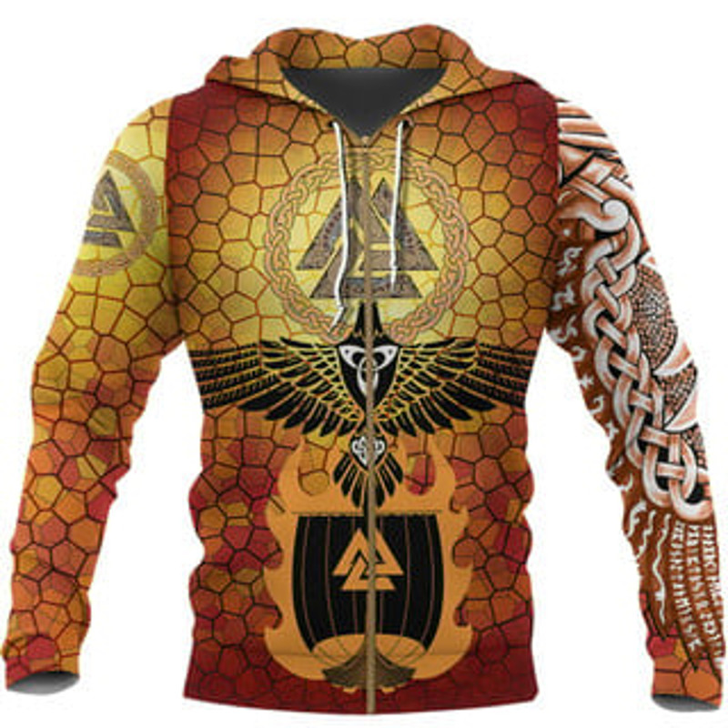 aven Of Odin and Drakk Viking All Over Print Hoodie Zip Hoodie Fleece Hoodie 3D, Love Hunting Hoodie Zip Hoodie 3D L1302
