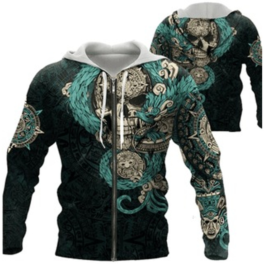 Clothing Aztec Calenda Viking All Over Print Hoodie Zip Hoodie Fleece Hoodie 3D, Love Hunting Hoodie Zip Hoodie 3D L1306