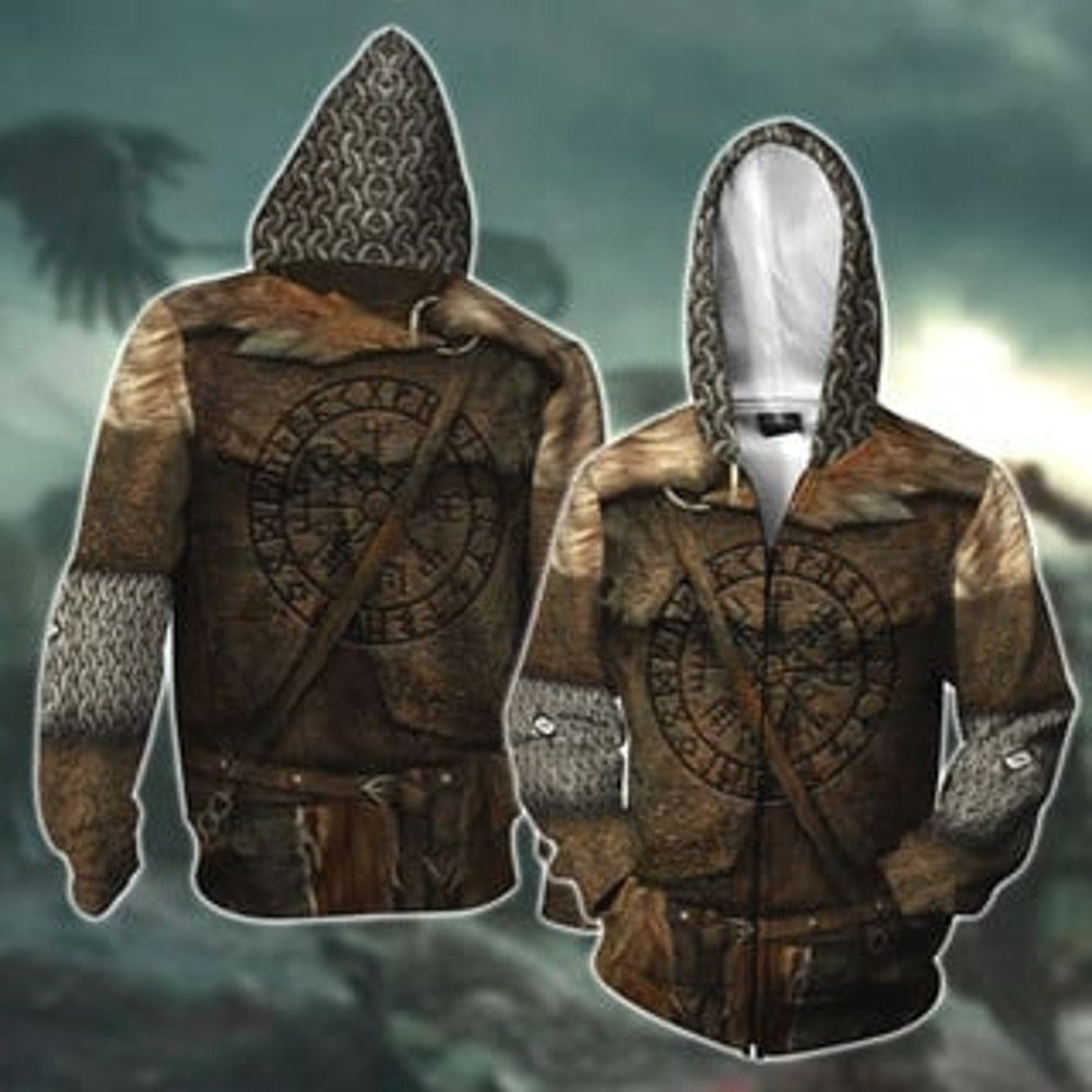 Warrior Fur And Leathe Viking All Over Print Hoodie Zip Hoodie Fleece Hoodie 3D, Love Hunting Hoodie Zip Hoodie 3D L1309