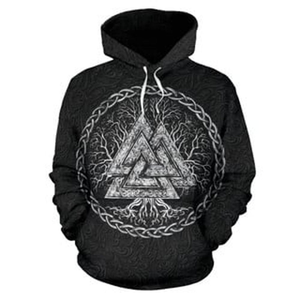 Black Alknut And Tree Viking All Over Print Hoodie Zip Hoodie Fleece Hoodie 3D, Love Hunting Hoodie Zip Hoodie 3D L1331