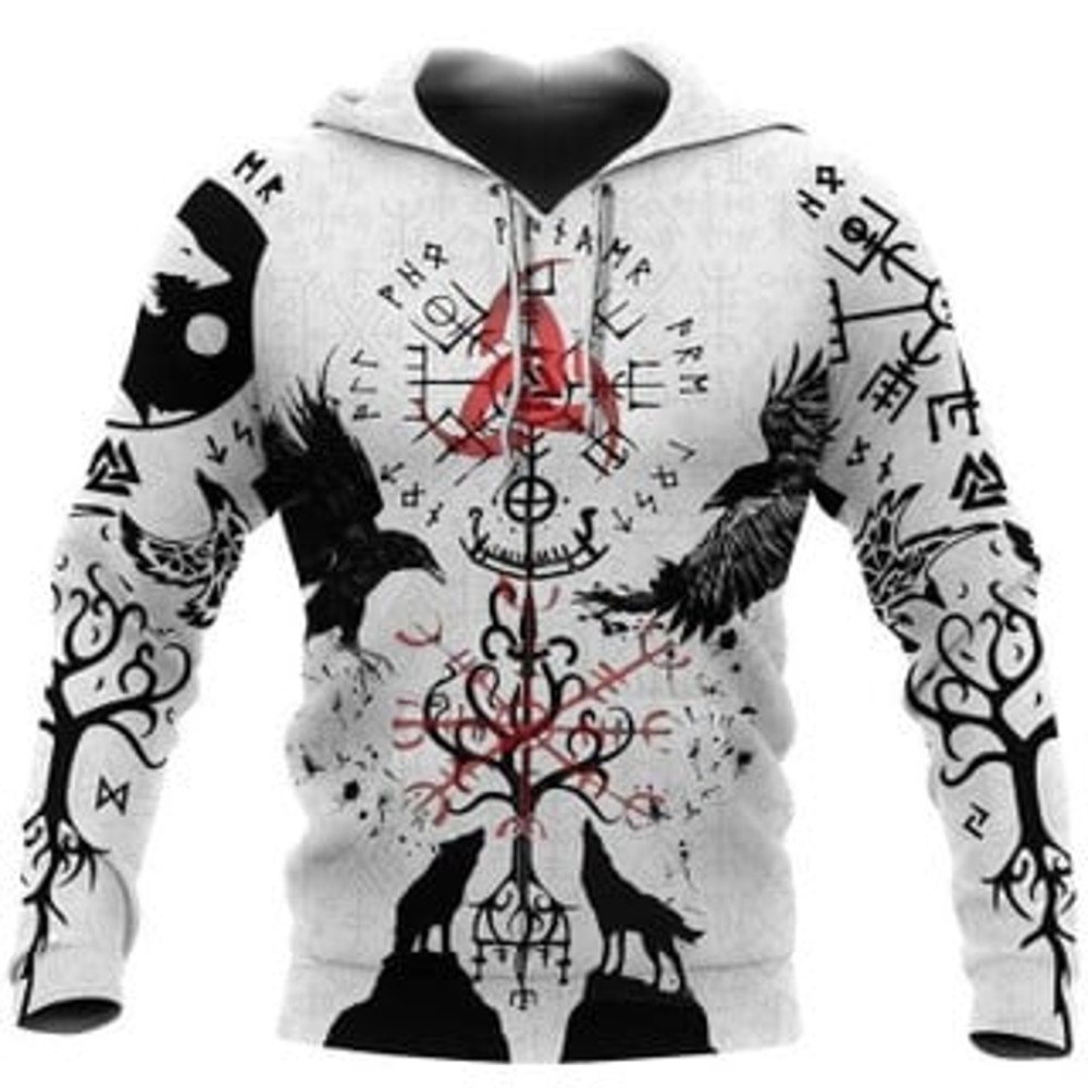 Vegvisir Hugin Viking All Over Print Hoodie Zip Hoodie Fleece Hoodie 3D, Love Hunting Hoodie Zip Hoodie 3D L1336