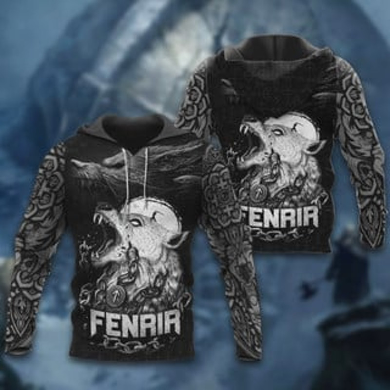 Old Norse Fenrir The Viking All Over Print Hoodie Zip Hoodie Fleece Hoodie 3D, Love Hunting Hoodie Zip Hoodie 3D L1340