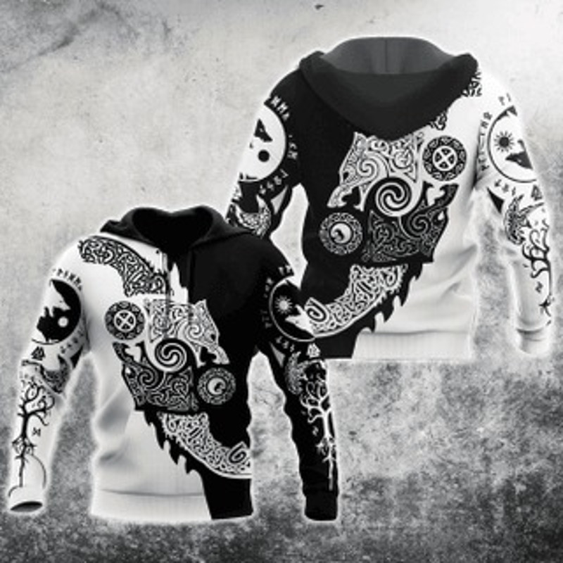 Geki And Freki Black Viking All Over Print Hoodie Zip Hoodie Fleece Hoodie 3D, Love Hunting Hoodie Zip Hoodie 3D L1392
