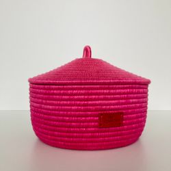 raspberry-pink basket with lid 6'' x 8.5''