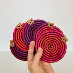 pink coasters, mug holders, set of 5, diameter 4''