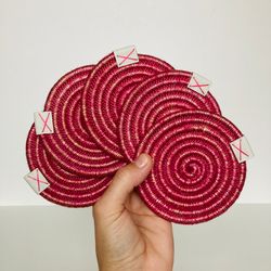 Glittery - Pink coaster Set of 5, diameter 4''