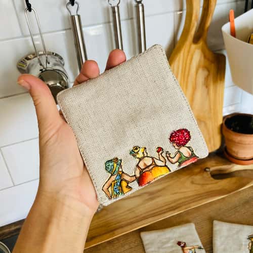 Set of 7 linen coasters with girls