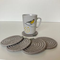 Set of 5 coasters, Jute mug stand, diameter 3.5''