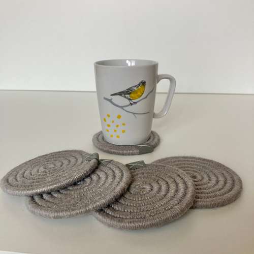 Set of 5 coasters, Jute mug stand, diameter 3.5''
