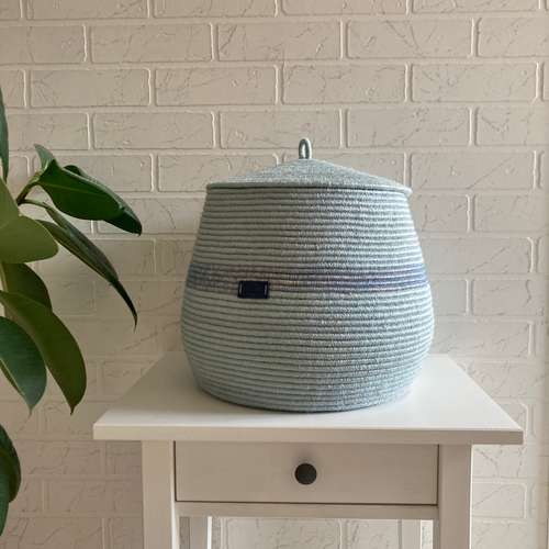 Large jute storage basket with lid 13'' x 10''