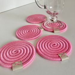 Softly Pink coasters for mugs Set of 5, Diameter 3.5''