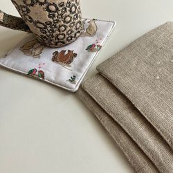 Easter coasters Set of 6 Linen-cotton coasters 4.5'' x 4.5''