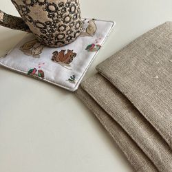 easter coasters set of 6 linen-cotton coasters 4.5'' x 4.5''