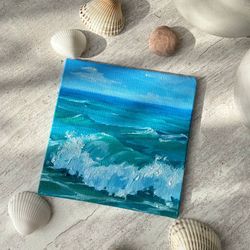 The original oil painting. "Wave " Oil painting. A miniature.