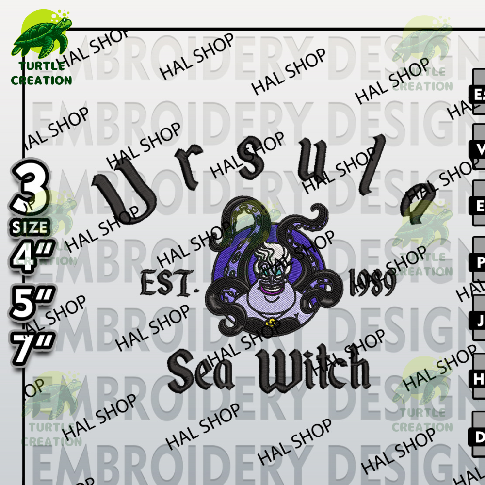 Ariel Machine Embroidery Pattern, Ursula Sea Witch Est Halloween Embroidery files, Disney Halloween Embroidery Designs.jpg