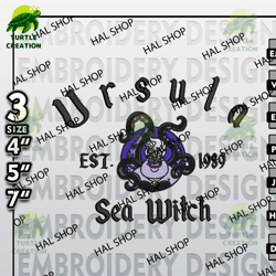 ariel machine embroidery pattern, ursula sea witch est halloween embroidery files, disney halloween embroidery designs