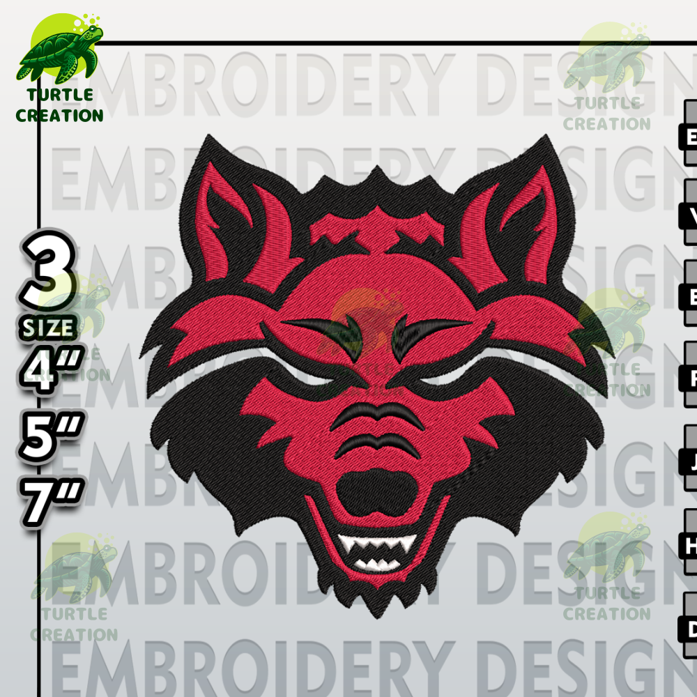 Arkansas State Red Wolves Embroidery Files, NCAA Logo Embroidery Designs, NCAA Red Wolves, Machine Embroidery Designs.png