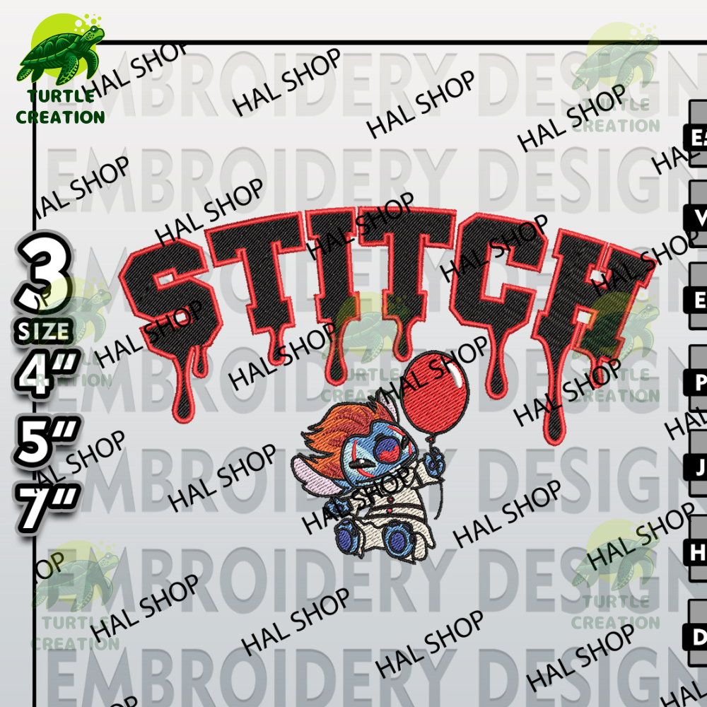 Halloween Embroidery Files, Machine Embroidery Designs, Drop Name Stitch Pennywise Embroidery Designs, Horror Characters.jpg