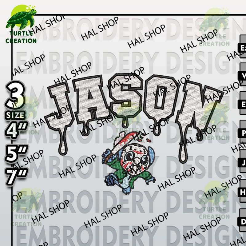 Halloween Embroidery Files, Machine Embroidery, Chibi Stitch Jason Voorhees Drop Name Halloween Embroidery Designs.jpg