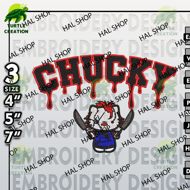 Halloween Embroidery, Hello Kitty Machine Embroidery Designs, Chucky Kitty Drop Name Embroidery Files, Horror Characters.jpg