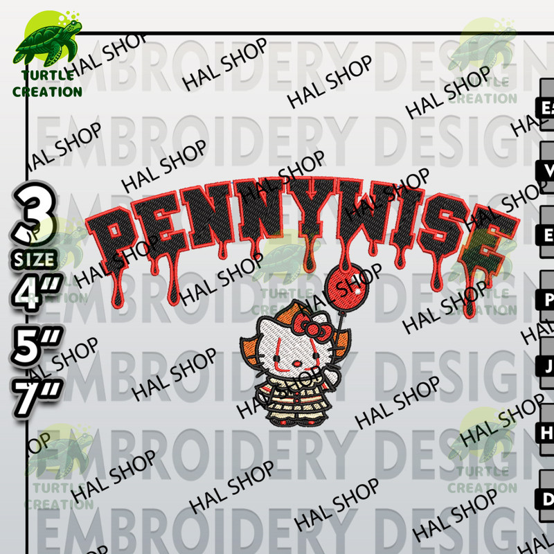 Halloween Embroidery, IT Machine Embroidery, Drop Name Hello Kitty In Pennywise Embroidery Files, Horror Characters.jpg