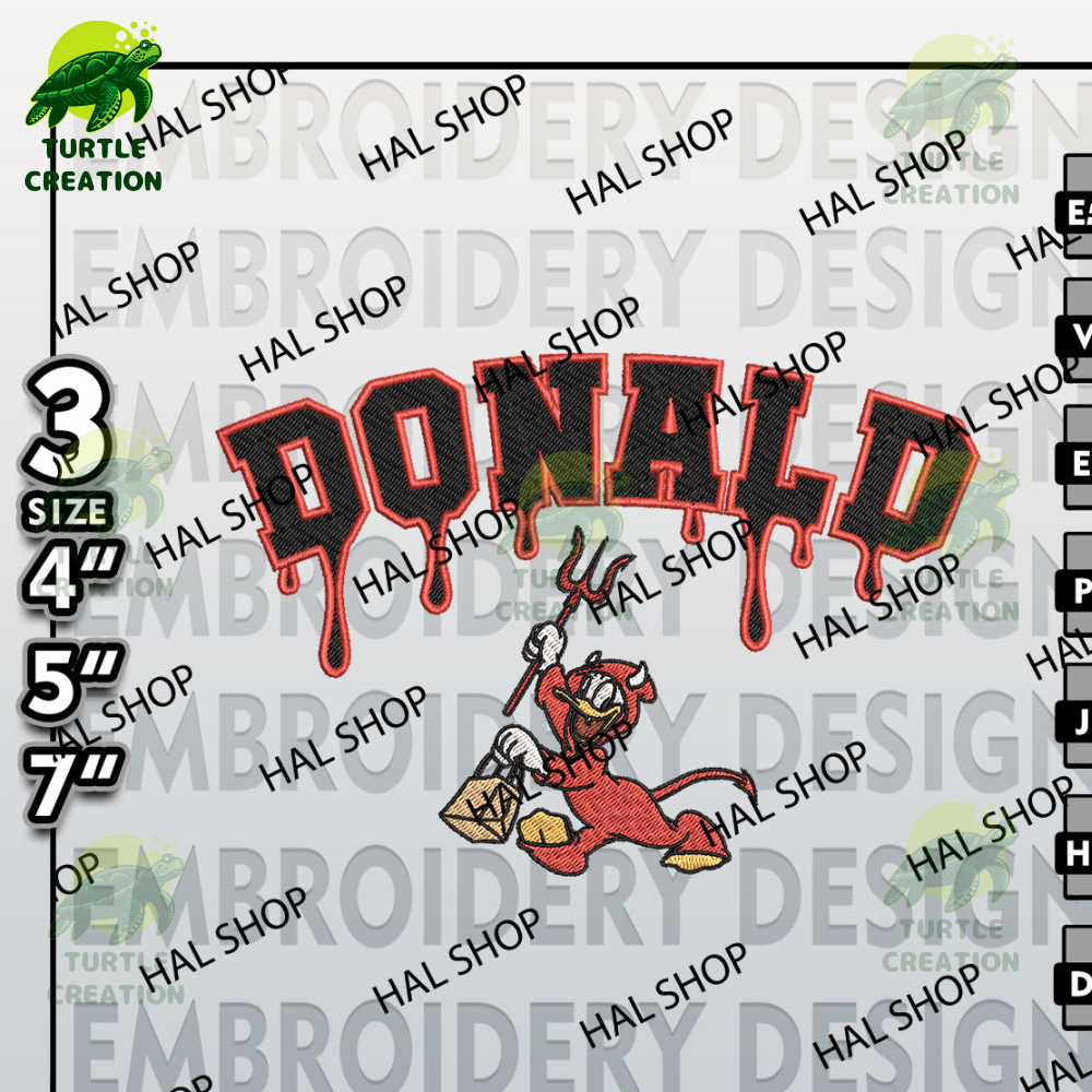 Halloween Embroidery, Machine Embroidery Files, Devil Donald Duck Drop Name Embroidery Designs, Disney Halloween.jpg