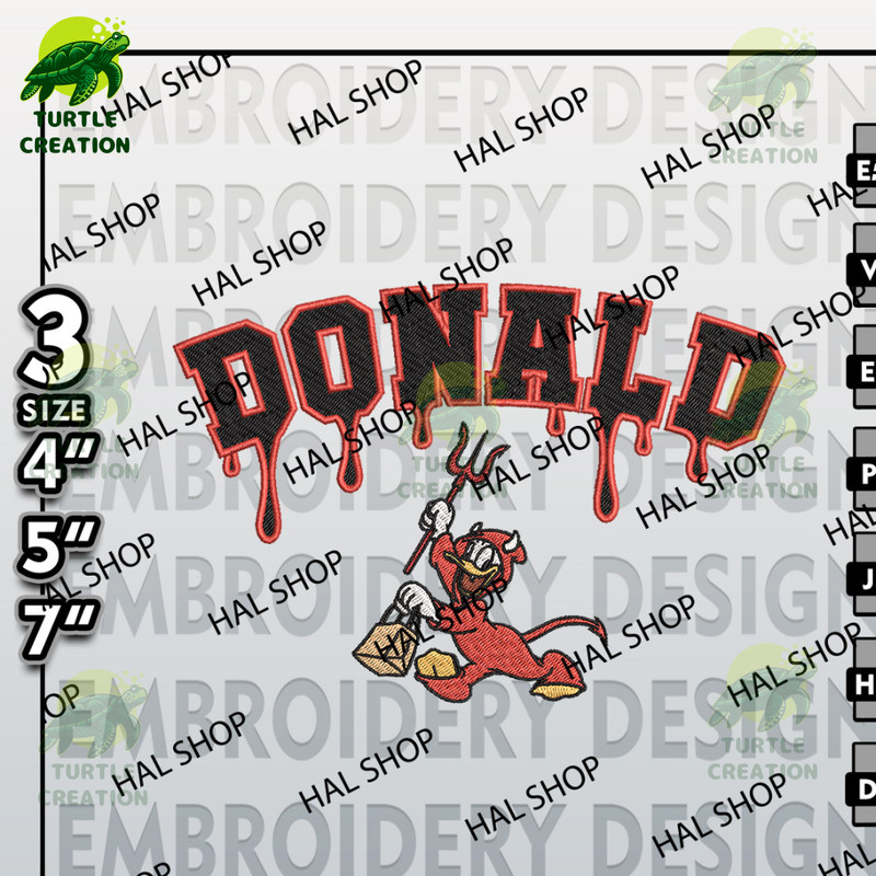 Halloween Embroidery, Machine Embroidery Files, Devil Donald Duck Drop Name Embroidery Designs, Disney Halloween.jpg