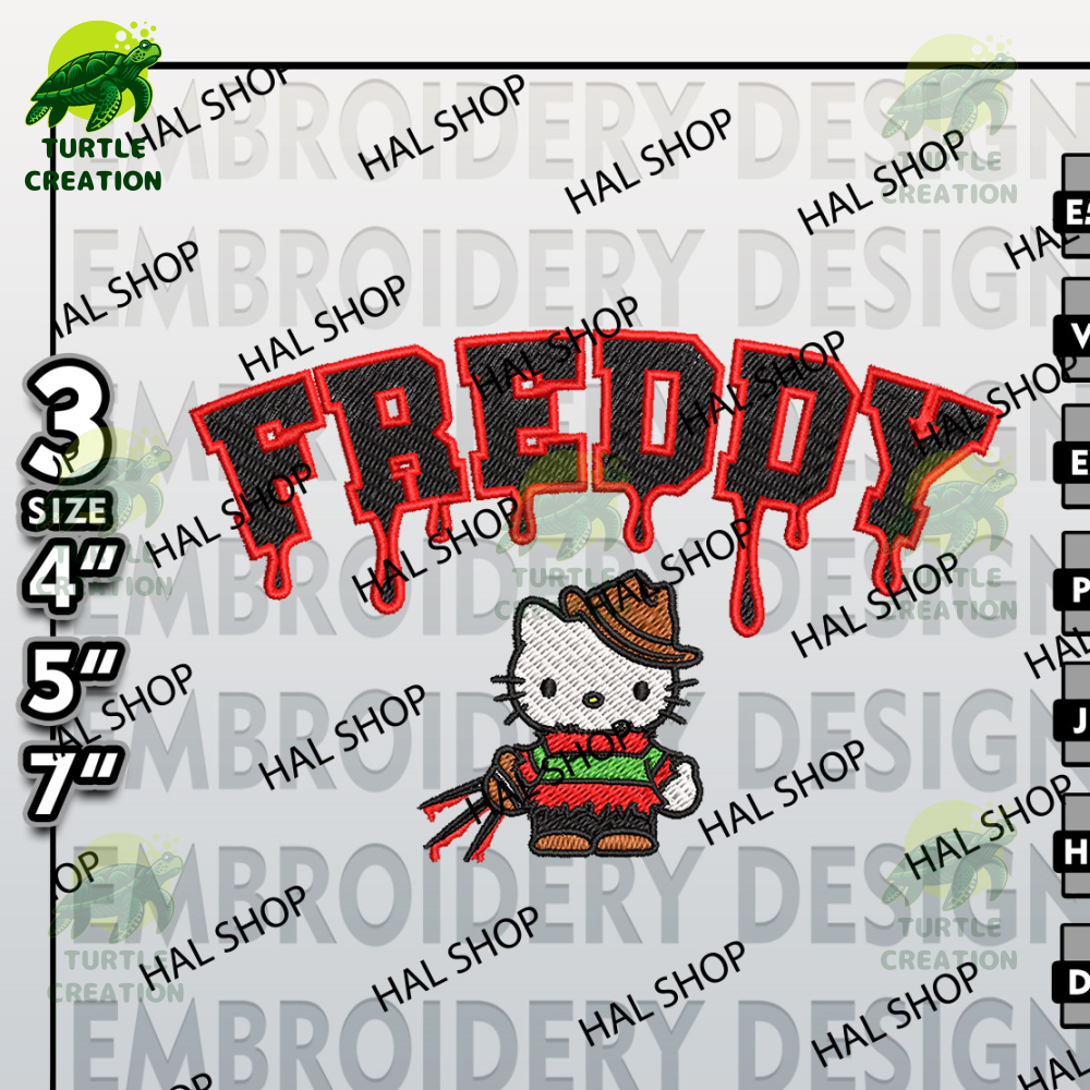 Halloween Embroidery, Machine Embroidery Pattern, Hello Kitty In Freddy Krueger Drop Name Embroidery Files, Horror Movie.jpg
