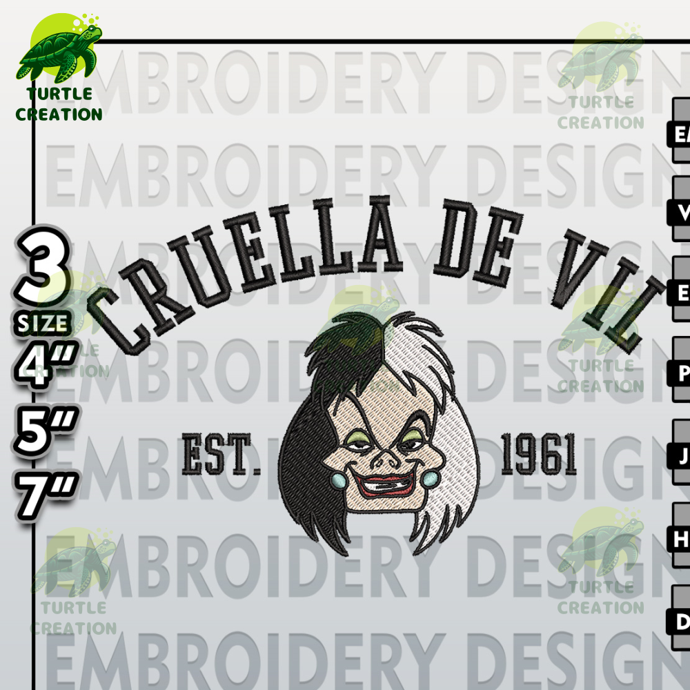 Halloween Machine Embroidery Pattern, Cruella de Vil Est Halloween Embroidery files, Disney Halloween Embroidery Designs.jpg