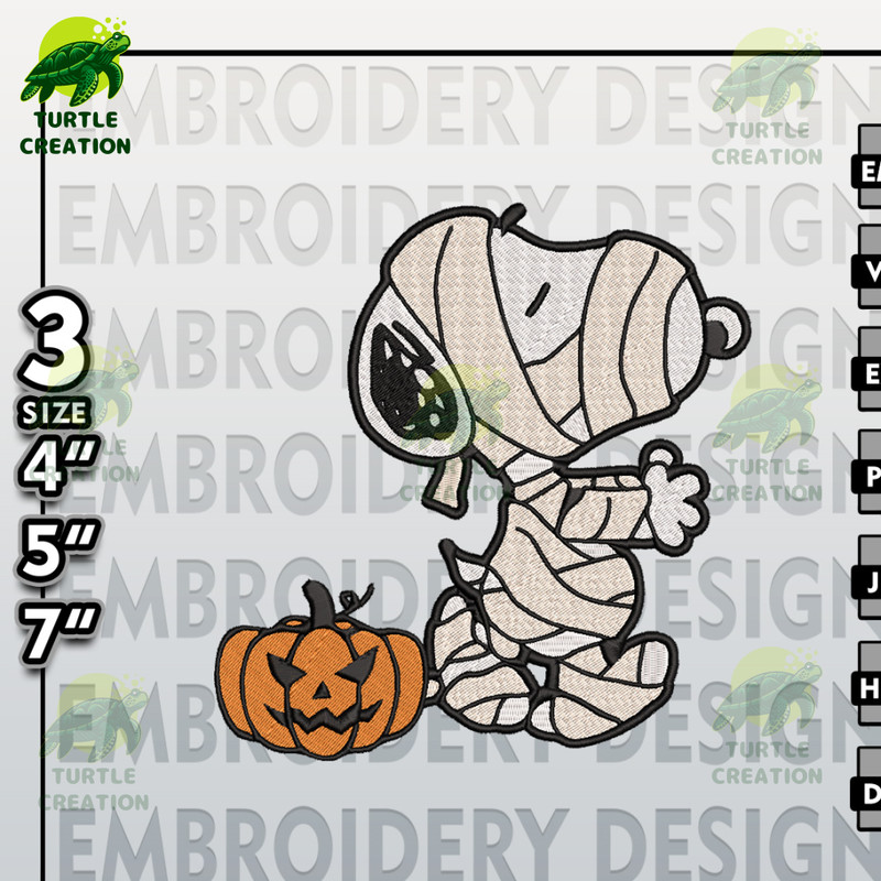 Halloween Machine Embroidery Pattern, Mummy Snoopy Embroidery files, Spooky Season Embroidery Designs.jpg