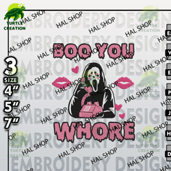 halloween machine embroidery pattern, scream boo you whore embroidery files, ghost face embroidery, horror movie