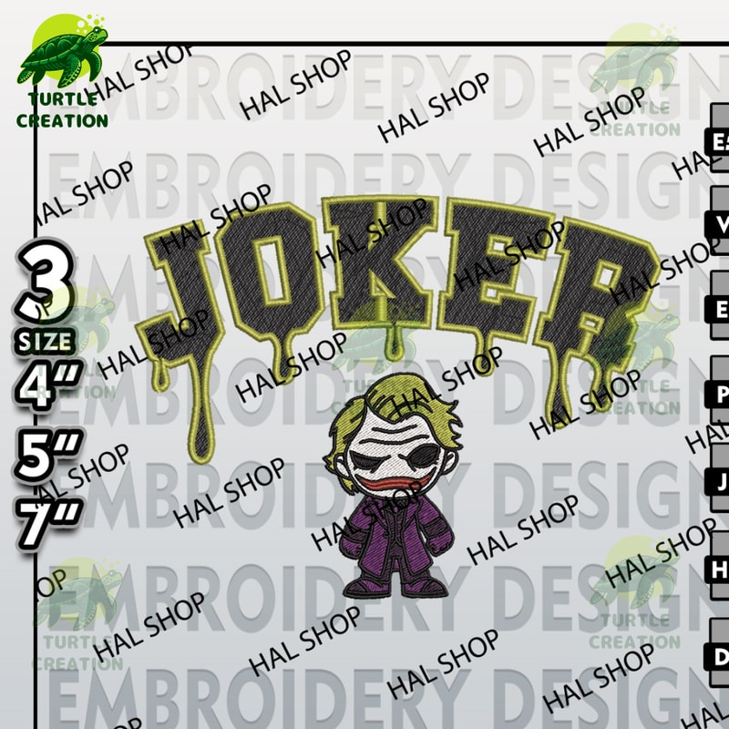 Joker Characters Machine Embroidery Pattern, Digital Download, Joker Bat Man Embroidery Files, DC Movie Embroidery.jpg