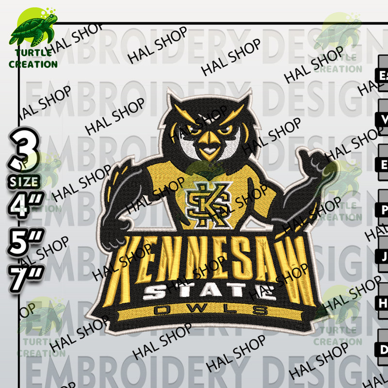 Kennesaw State Owls Embroidery Designs, NCAA Logo Embroidery Files, NCAA KSU, Machine Embroidery Pattern 1.jpg